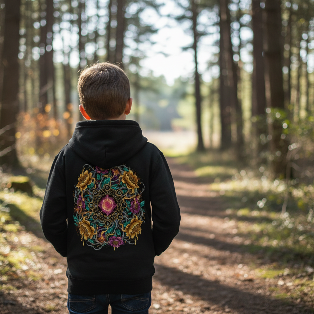 Black Backprint Kids Hoodie