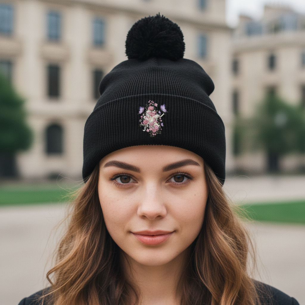 Bommelmütze Black Front