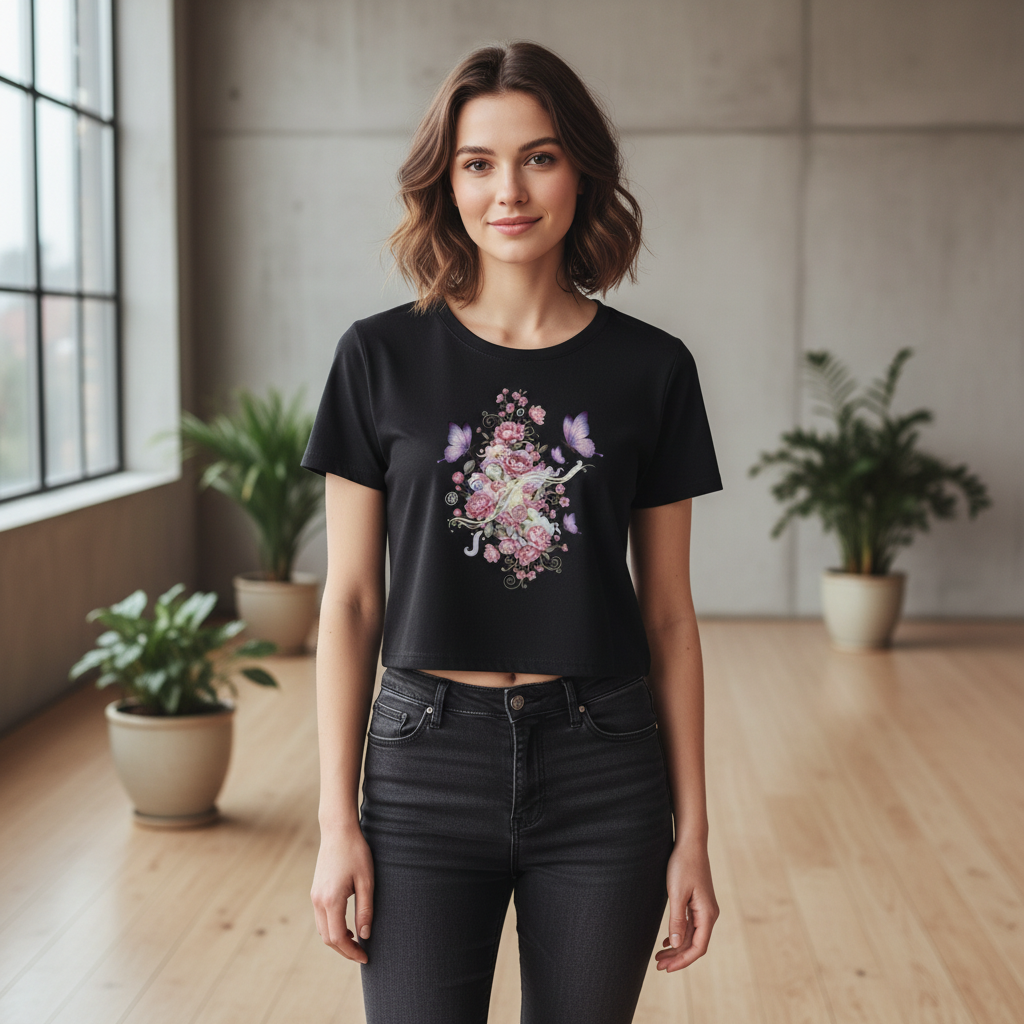 Cropped Tee Frontprint Black