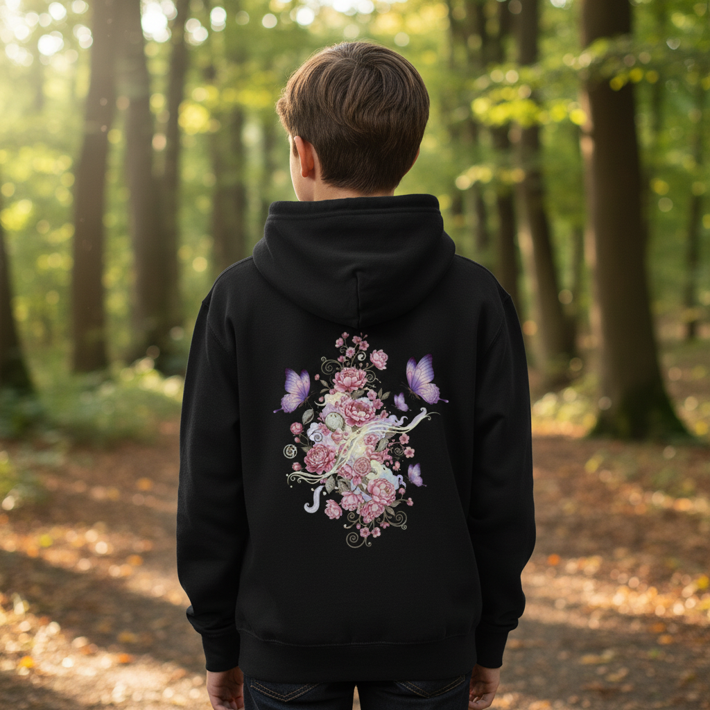 Kids Hoodie Backprint Black