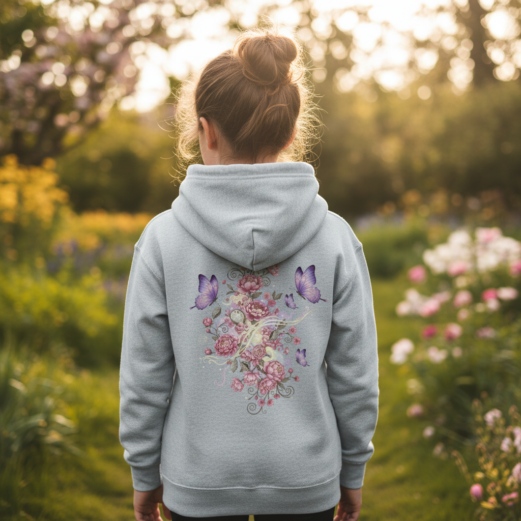 Kids Hoodie Backprint Heather Grey