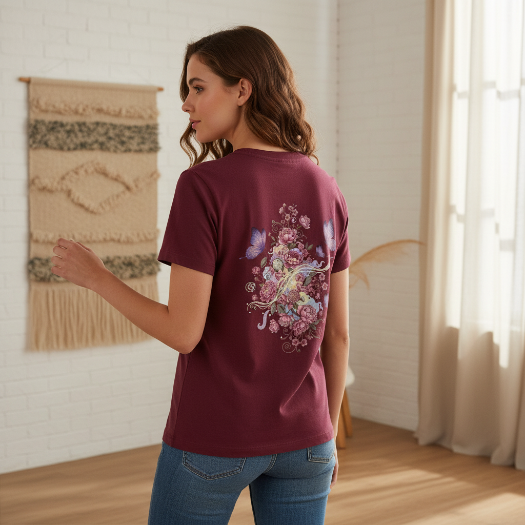 Organic Shirt Women Backprint Burgundy